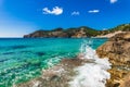 Idyllic seaside landscape nature at bay of Camp de Mar, Mallorca, Spain Royalty Free Stock Photo