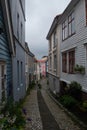 Idyllic small street Knosesmauet with colorful traditional wooden houses