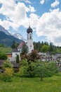 idyllic spring landscape with church and graveyard, Grainau upper bavaria