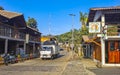 Idyllic street houses people cars hotels stores Mazunte Mexico Royalty Free Stock Photo