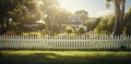 Idyllic Suburban Home with White Picket Fence Royalty Free Stock Photo