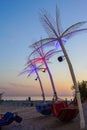 Idyllic summer evening by the Baltic Sea with artificial palms in the foreground