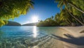 Idyllic summer landscape blue water, sandy beach, tranquil palm tree generated by AI Royalty Free Stock Photo