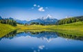 Idyllic summer landscape with clear mountain lake in the Alps Royalty Free Stock Photo