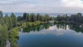 Idyllic summer landscape with pond with reflection and trees near Issyk kul lake, Kyrgyzstan. Royalty Free Stock Photo