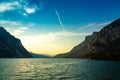 Idyllic sunset over Lake Como and Monutains taken from Lecco city, Lombardy, Italy Royalty Free Stock Photo