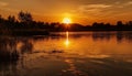Idyllic sunset over tranquil pond, nature vibrant beauty reflected generated by AI Royalty Free Stock Photo