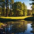 Idyllic Swedish landscape during summer time. Tvallen lake. Sweden. North Europe. made with Generative AI