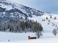 Idyllic Swiss alpine mountain huts