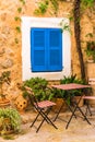 Idyllic terrace patio with potted plants of mediterranean house