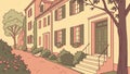 Idyllic Tree-Lined Street with Traditional Houses Vector Design Generative AI Royalty Free Stock Photo