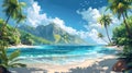 Idyllic Tropical Beach and Sea Landscape with Clear Blue Waters and Palm Trees Royalty Free Stock Photo