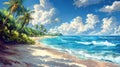 Idyllic Tropical Beach and Sea Landscape with Clear Blue Waters and Palm Trees Royalty Free Stock Photo