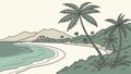 Idyllic Tropical Beach View with Lush Palm Trees and Blue Ocean, vector design Generative AI Royalty Free Stock Photo