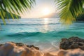 Idyllic tropical coastline with clear turquoise water during summer sunset