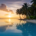 Idyllic tropical coastline at sunset, serene summer vacation scene