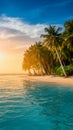 Idyllic tropical coastline at sunset, serene summer vacation scene