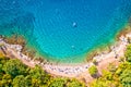 Idyllic turquoise beach in Njivice aerial panoramic view, Island of Krk