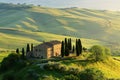 Idyllic Tuscan landscape with rolling hills and rustic farmhouse Royalty Free Stock Photo