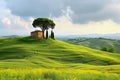 Idyllic Tuscan landscape with rolling hills and rustic farmhouse Royalty Free Stock Photo