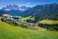 Idyllic Val di Funes neat St. Magdalena, Dolomites alps in Northern Italy