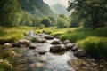 Idyllic Valley with a Clear Stream Running through the Verdant Landscape Royalty Free Stock Photo