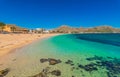 Beach seaside of Pollensa on Majorca island, Spain Mediterranean Sea