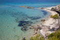 Idyllic view of the beautiful beach of Greece,siviri.Mediterranean Sea. Amazing ocean blue water Royalty Free Stock Photo