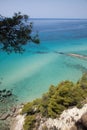 Idyllic view of the beautiful beach of Greece,siviri.Mediterranean Sea. Amazing ocean blue water Royalty Free Stock Photo