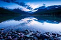 Idyllic view of Bowman Lake at pre sunrise in Glacier National Park, Montana, USA Royalty Free Stock Photo