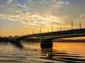 Idyllic view of Bridge over Rhine river against sunset in the city of Bonn, Germnay Royalty Free Stock Photo