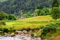 Idyllic view in Glendalough Valley, County Wicklow, Ireland. Mountains, lake and tourists walking paths Royalty Free Stock Photo