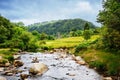 Idyllic view in Glendalough Valley, County Wicklow, Ireland. Mountains, lake and tourists walking paths Royalty Free Stock Photo