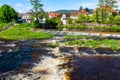 Idyllic view of river Murg an buildings in Gernbach, Black Forest, Germany Royalty Free Stock Photo