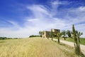 Idyllic view, typical Tuscany farmhouse among fields