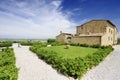 Idyllic view, typical Tuscany farmhouse among fields