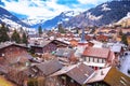 Idyllic village of Gstaad rooftops view, luxury winter destination