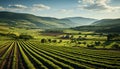 Idyllic vineyard, green meadow, tranquil mountain, autumn harvest, Italian culture generated by AI