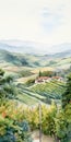 Idyllic Watercolor Painting Of Tuscany Vineyard And Countryside