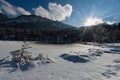 Idyllic winter landcape at small lake