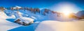 Idyllic winter mountain landscape in the Alps at sunset Royalty Free Stock Photo