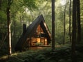 Idyllic Wooden Cottage in Tranquil Icelandic Campsite, Surrounded by Serene Forest