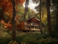 Idyllic Wooden Cottage in Tranquil Icelandic Campsite, Surrounded by Serene Forest