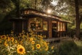 Idyllic Wooden Cottage in Tranquil Icelandic Campsite, Surrounded by Serene Forest