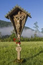 Idyllic wooden cross in Jachenau