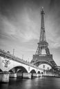 Iena bridge and Eiffel tower, black and white photogrpahy, Paris France Royalty Free Stock Photo