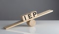 IEP on wooden cubes on a wooden balance , business concept