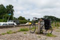 Ieper, West Flanders region - Belgium - Vintage Oxford trekking bike parked at the canal banks