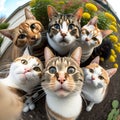 if a group of cat would take a selfie in the garden