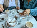 Beignets at Cafe Du Monde in New Orleans, yum Royalty Free Stock Photo